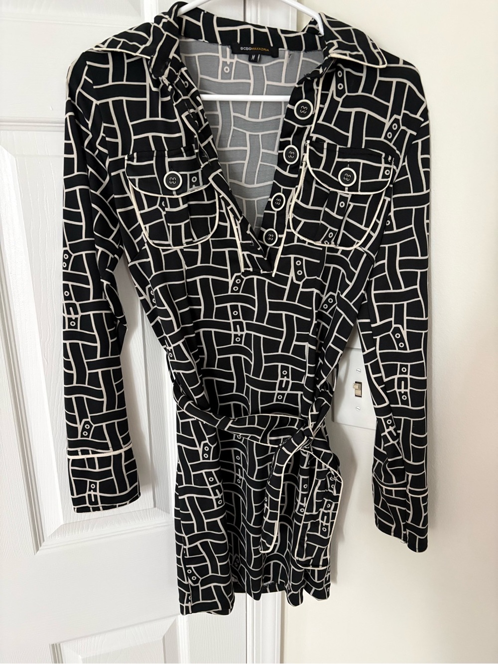 Black & White Geometric Wrap Dress by BCBGMaxAzria